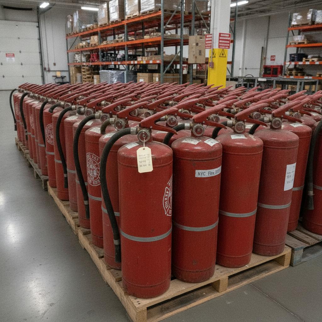 Old fire extinguishers collected for proper disposal at NYC facility