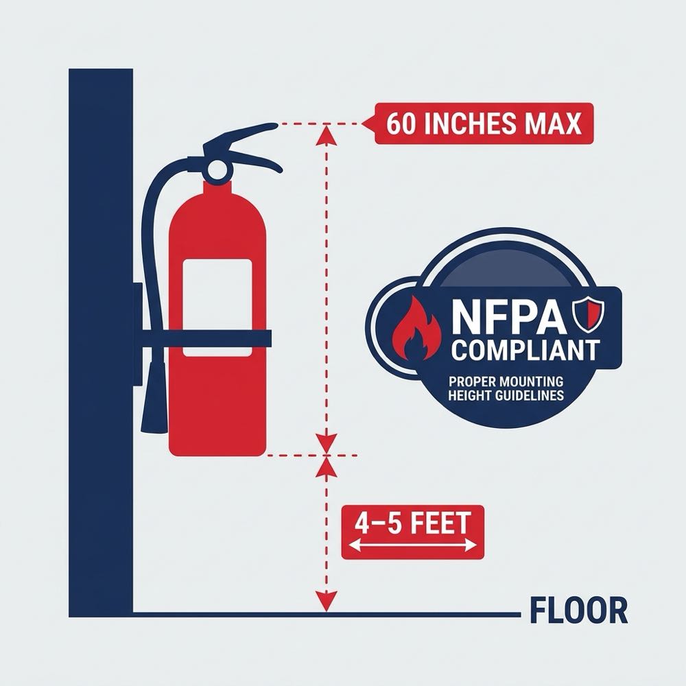 Fire extinguisher mounting height NFPA requirements